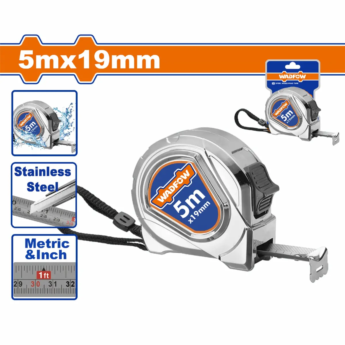 Cinta Métrica De Acero Inoxidable 5Mx19mm. Metros Y Pulgadas. Ideal Ambientes Húmedos. 1