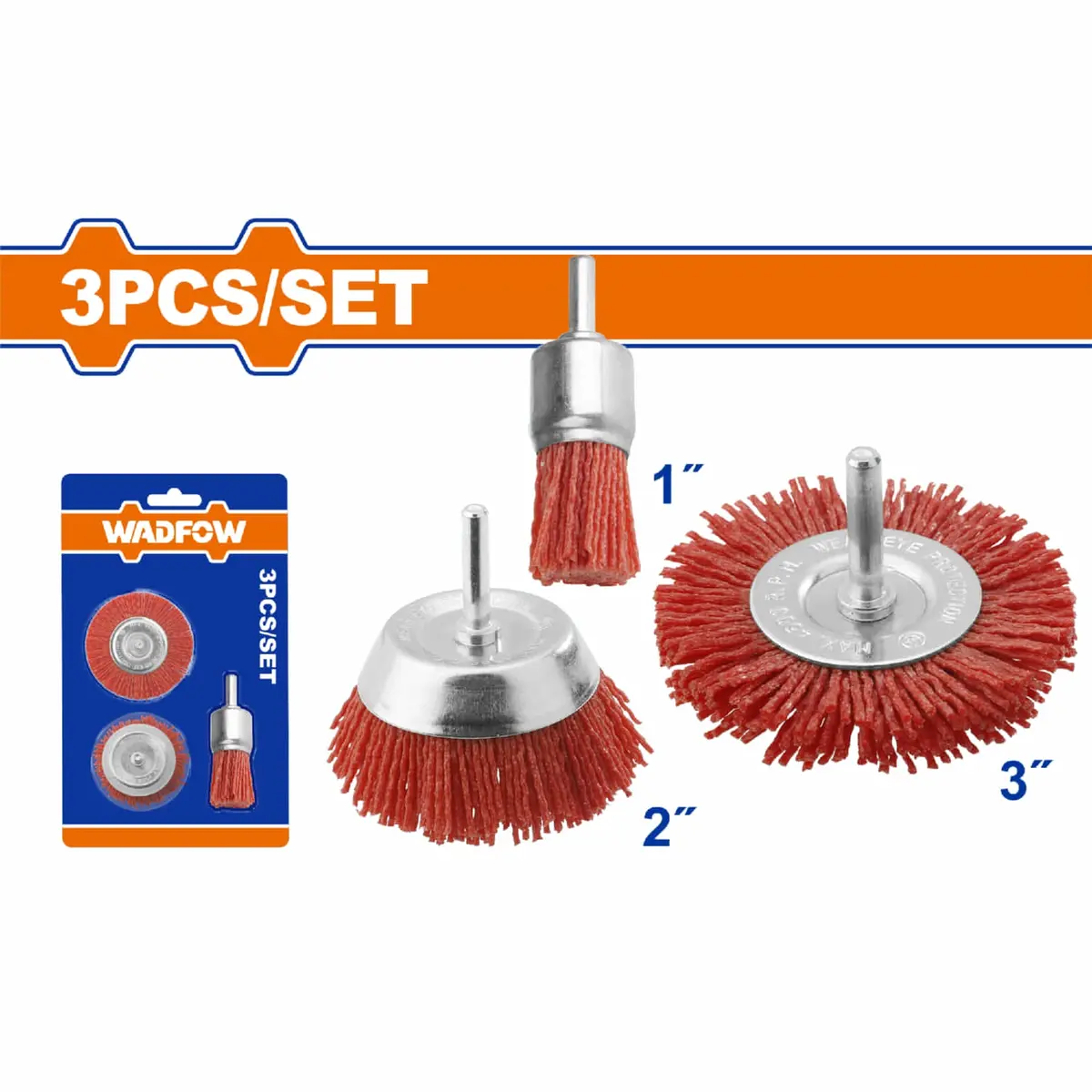 Cepillos De Nylon 25Mm, 50Mm 75Mm Con Vástago 1/4'' Para Desbaste Limpieza Y Remocion De Pintura. Set 3 Pzas. 1