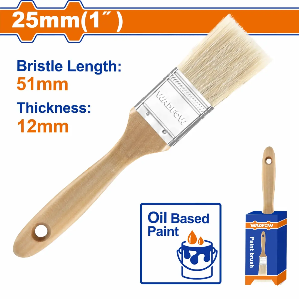 Pincel Para Pintura Al Óleo 1" (25Mm) Long 51Mm, Grosor 12Mm. Mango De Madera. Brocha 1