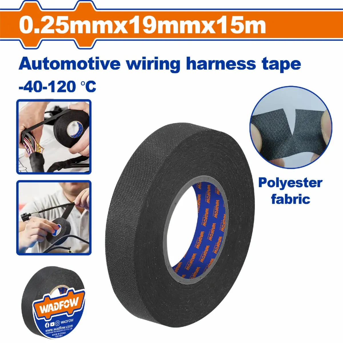 Cinta Adhesiva De Tela Para Cables Y Arneses Eléctricos. Temperatura -40-120°C. Negro 19Mm X 15Mts. Gutapercha 1