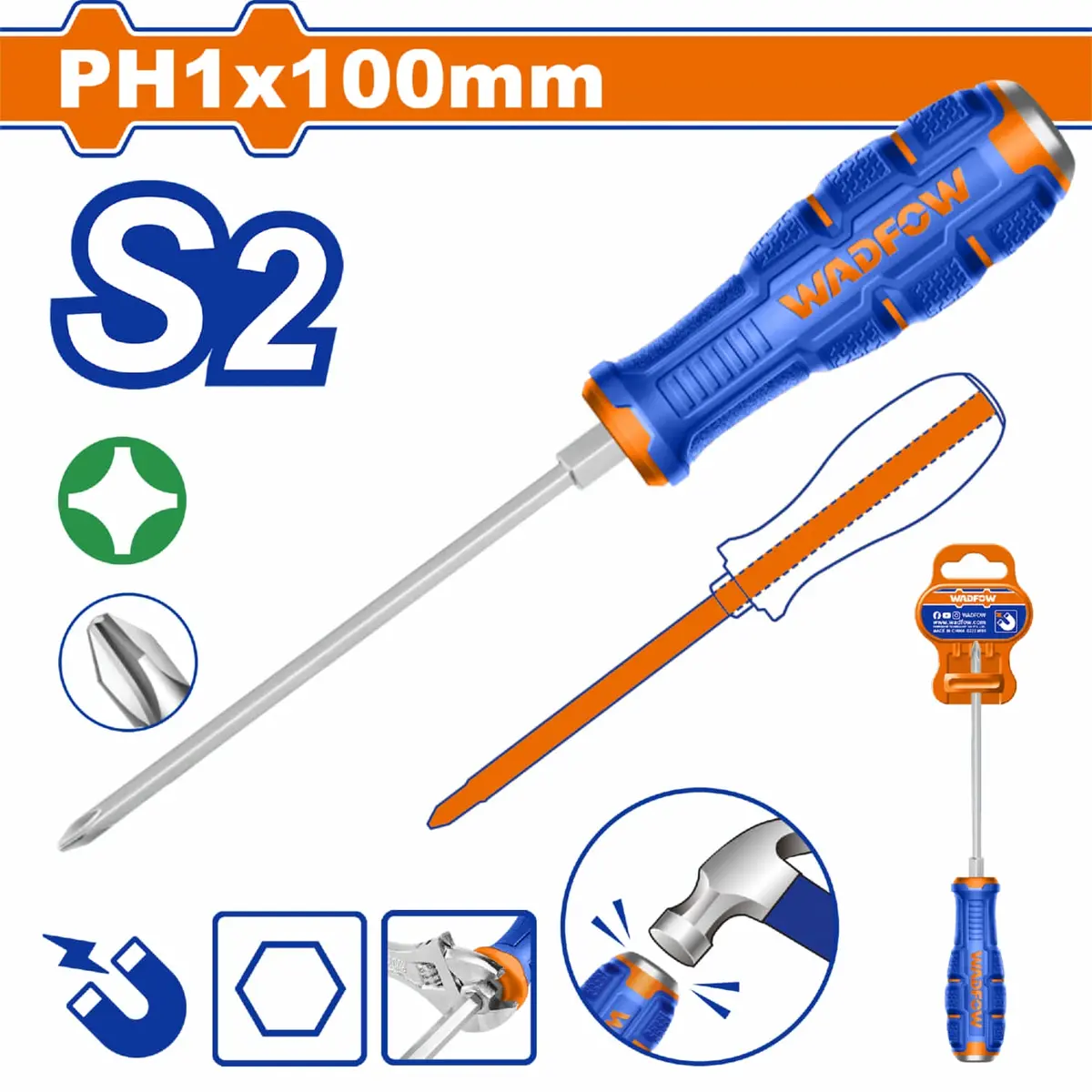 Destornillador Pasante Phillips 5X100mm Material De La Hoja: S2 Tipo De Punta: Phillips Ph1 Magnético. 1