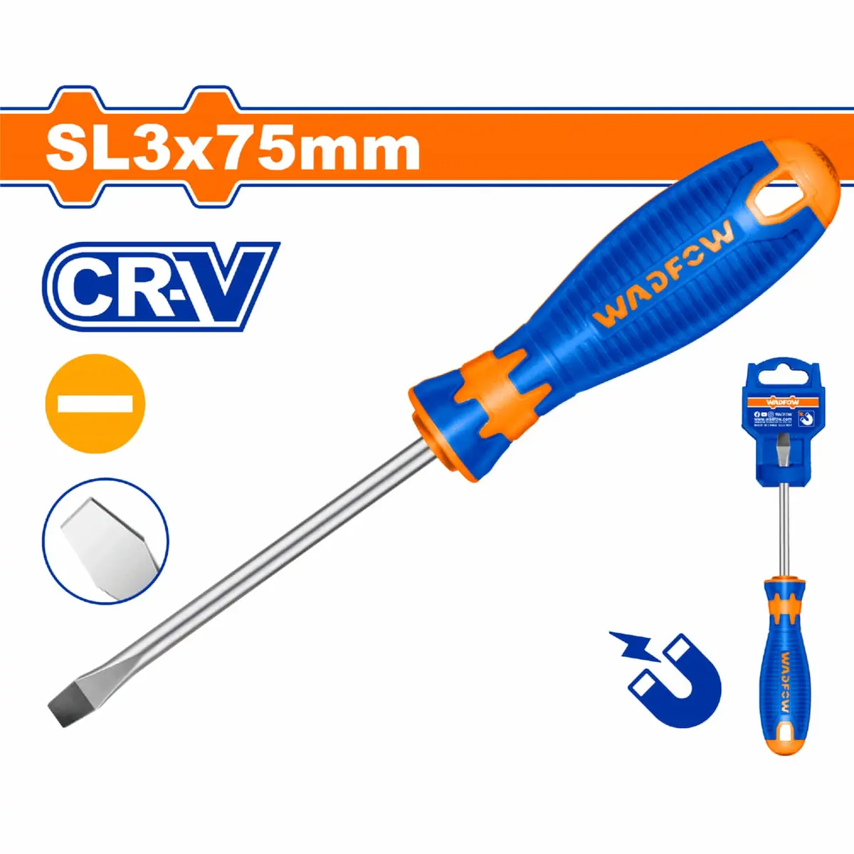 Destornillador Plano Sl 3X75mm Vástago Redondo Cr-V Magnético 1