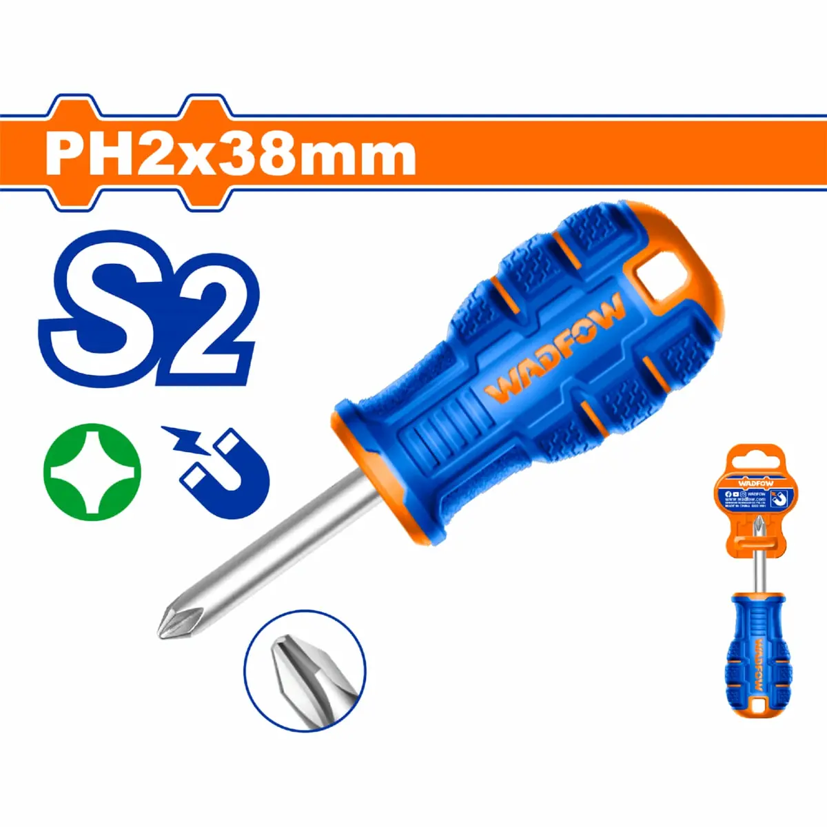 Destornillador Corto Phillips Ph2 Diámetro: 6Mm. Largo:38Mm. Punta Magnetizada. 1