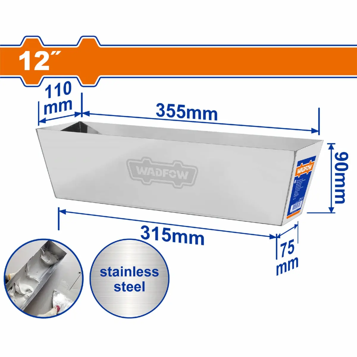 Bandeja De Acero Inoxidable Para Yeso 12" (30Cm) Base 315X75mm Grosor 0.8Mm Mezcladora 1