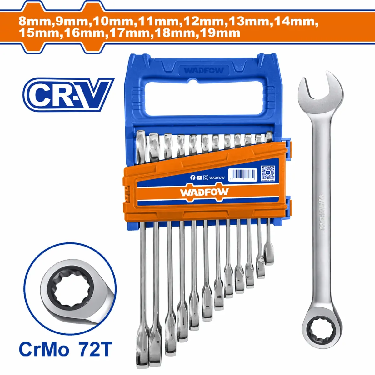 Llaves Inglesas Ratchet 8-19Mm. Acabado Pulido. Cr-V Set 12 Pzas. 1