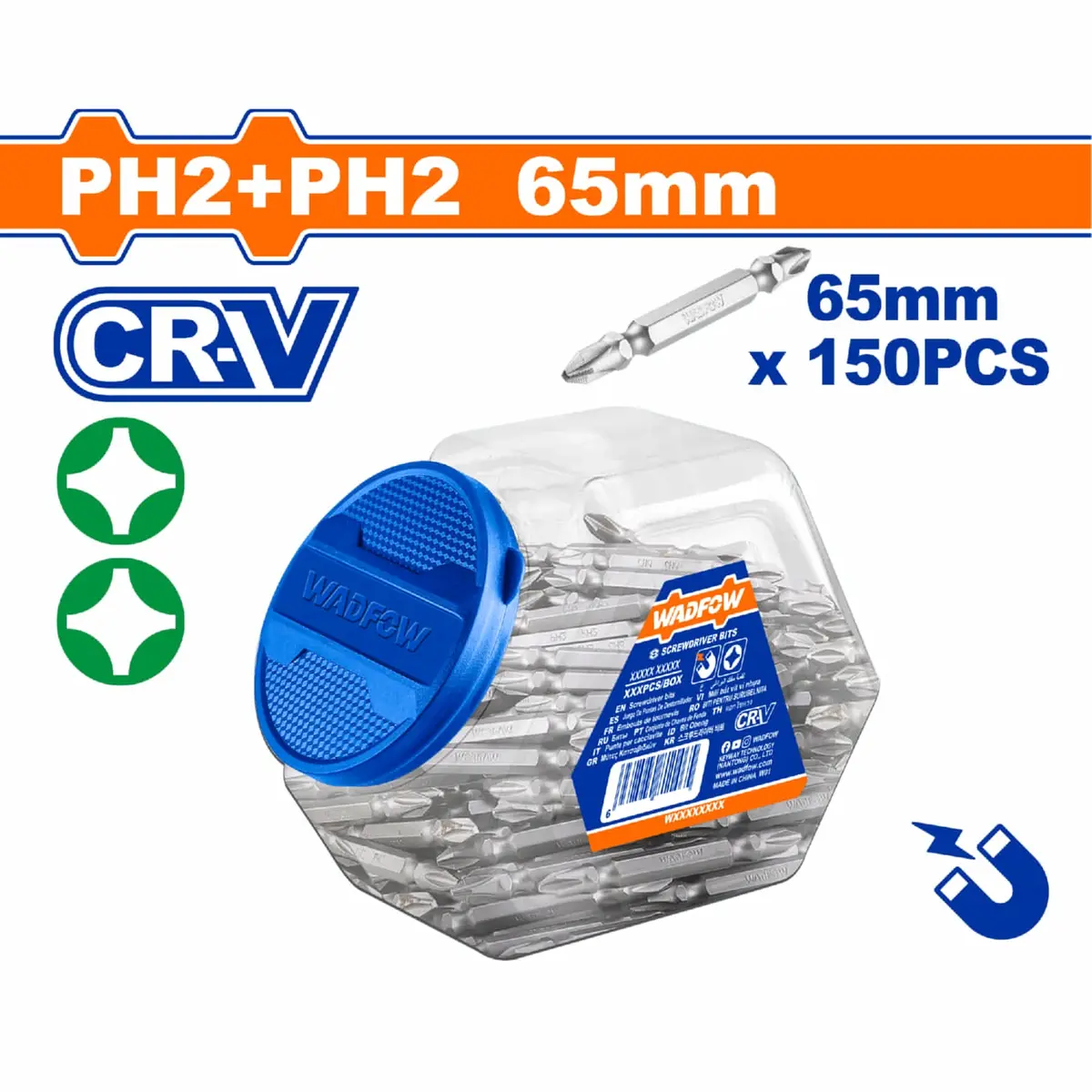 Puntas De Destornillador Ph2 65Mm Superficie Arenada Magneticas Antideslizantes. Cr-V Caja 150 Pzas 1