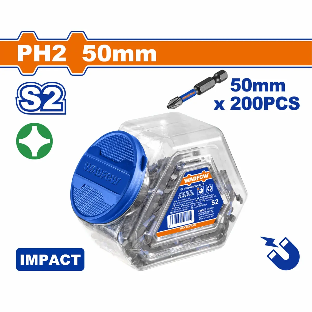 Puntas De Destornillador Impacto Ph2 50Mm S2  Superficie Negra Magnética Caja 200 Pzas 1