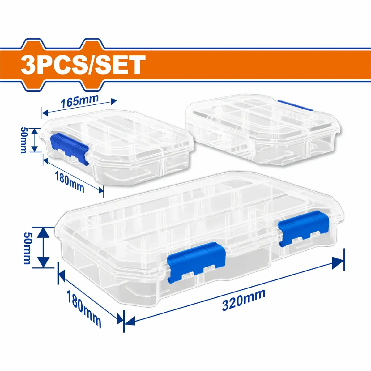 Cajas Organizadoras De Plástico Set 3 Pzas. Tamaños: 180X165x 50Mm (2) 320X180x50mm (1) Estuches Transparentes 1