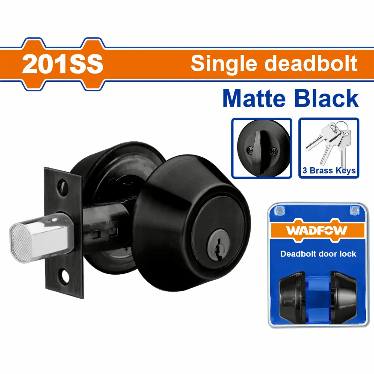 Cerradura De Cerrojo De Cilindro Único 65Mm Acero Inoxidable Negro. 3 Llaves. Con Llave En Un Lado. 1