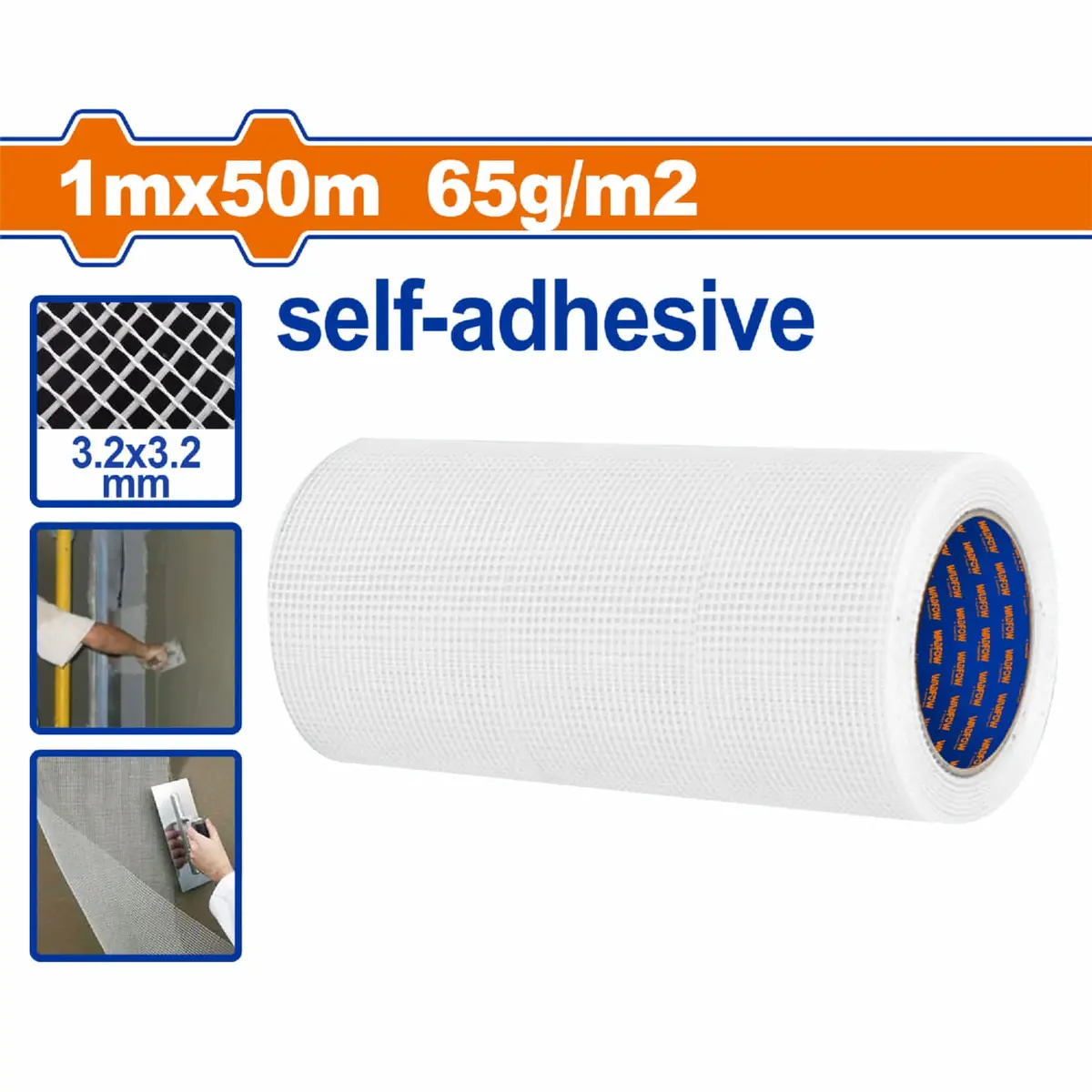 Cinta Autoadhesiva Malla De Fibra De Vidrio Para Trabajos De Revestimiento Y Grietas De Paredes 50Mx1m 65G/M2 Blanco 1