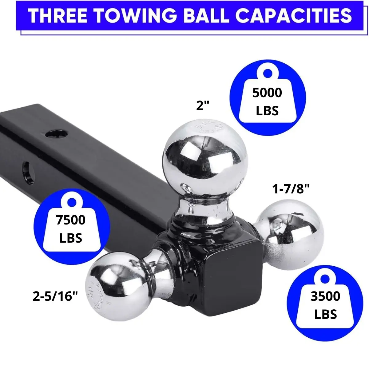 Enganche Triple Para Remolque Con Bolas De 1-7/8", 2" Y 2-5/16. Acoplador Para Trailer. Soporta Hasta 7500 Lbs. 2