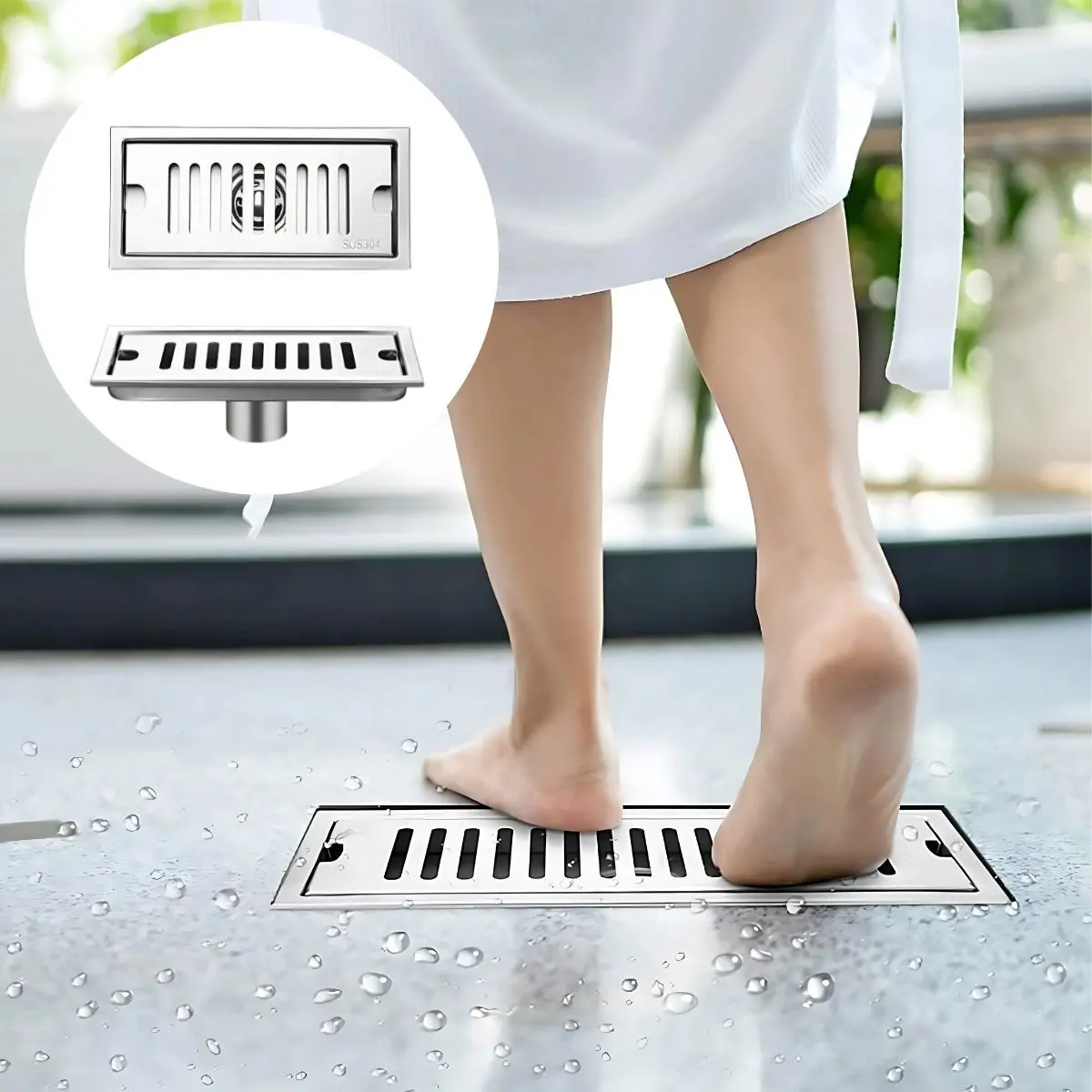 Drenaje Lineal De Piso 20 Cm. Rejilla Rectangular. Desagüe Para Baño. Acero Inoxidable. 1