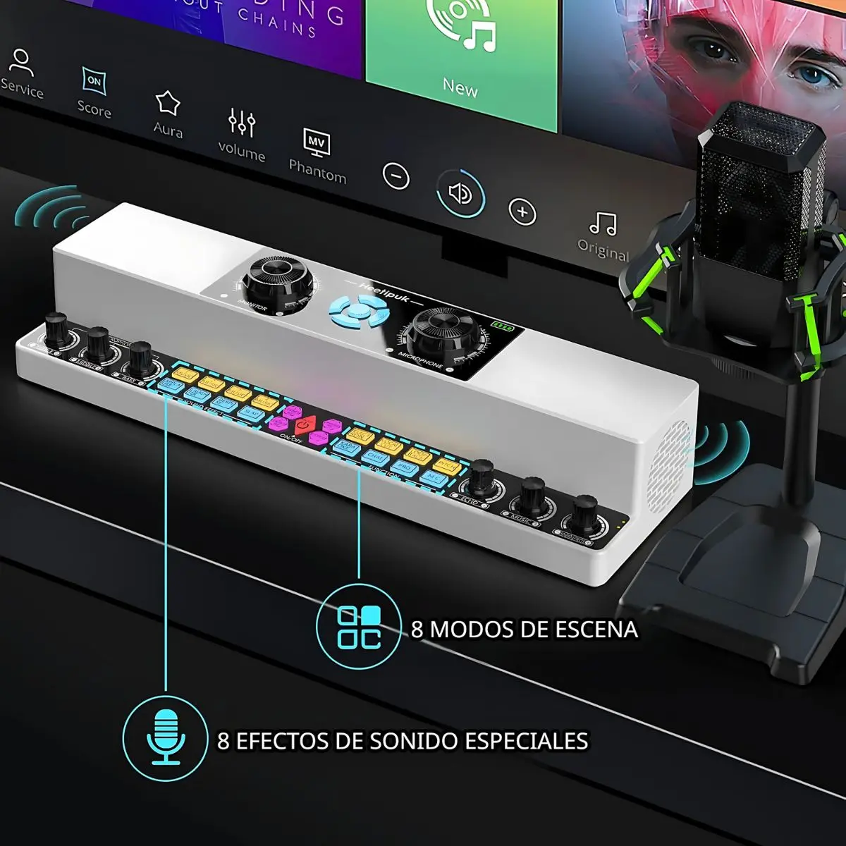 Consola De Audio Con Micrófonos Inalámbricos. Mezcladora De Sonido Portátil Con Efectos Y Micrófonos. Karaoke En Casa. 2