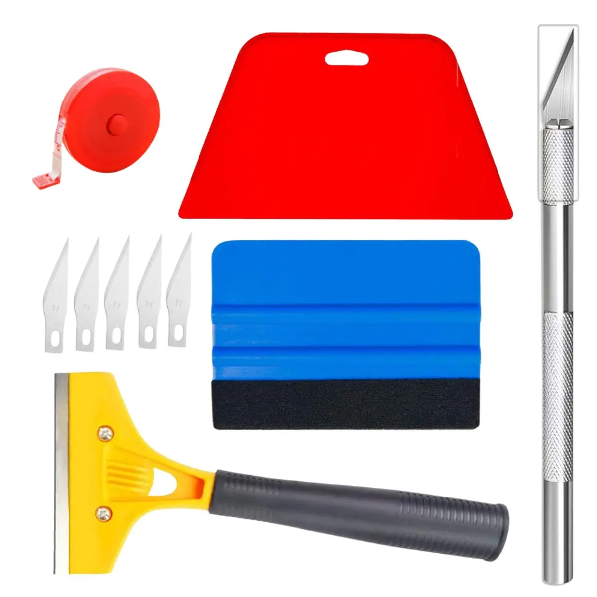 Herramientas Para Rotular Y Aplicar Papel Ahumado En Autos. Set De 10 Piezas Para Instalación De Vinilo, Papel Tapiz Y Polarizado. Kit De Corte, Medición Y Alisado. 1