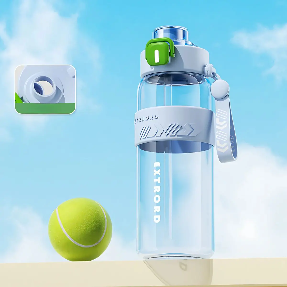 Botella De Agua Plástica 800 Ml. Termo Celeste Con Tapa A Prueba De Fugas. Bpa Free. 1