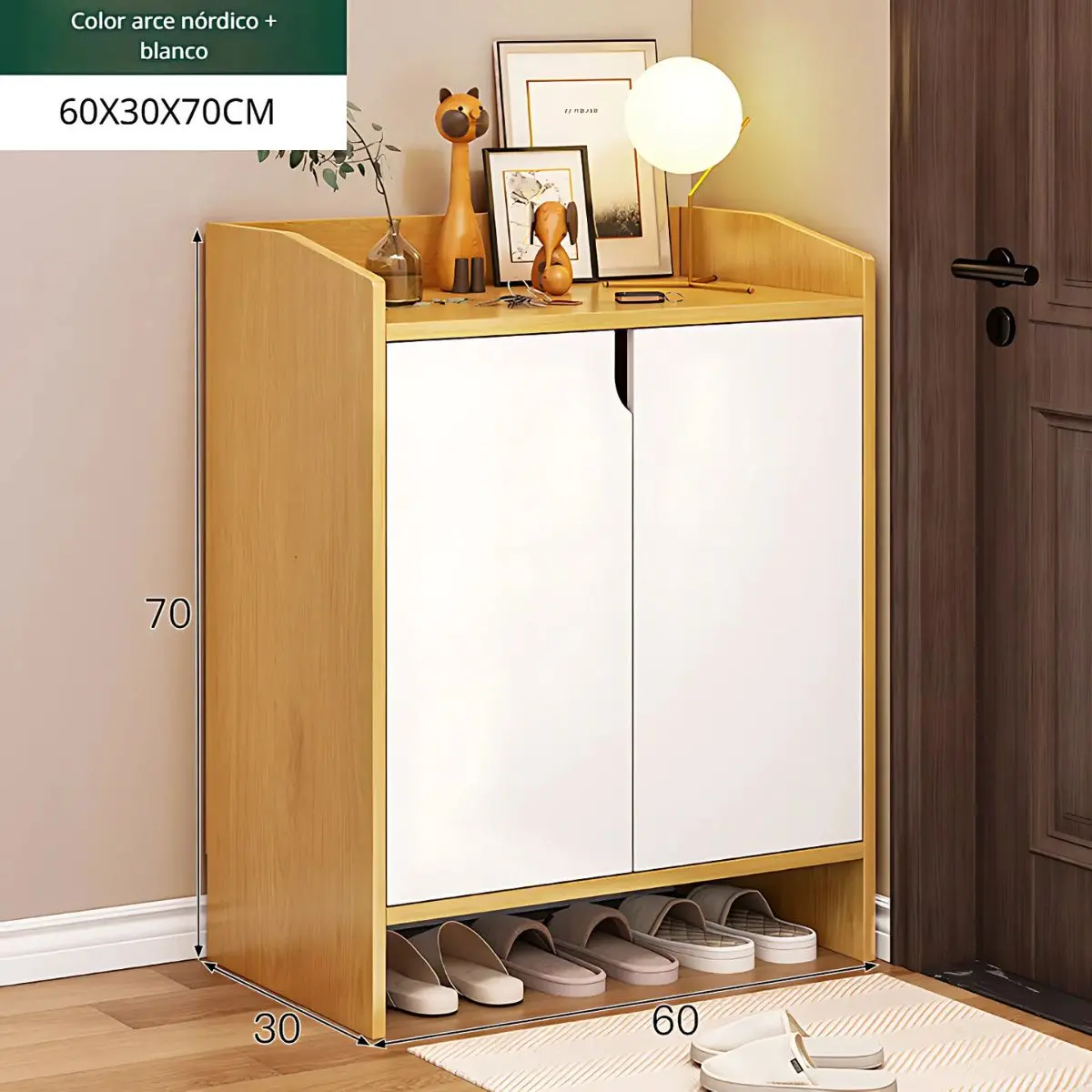 Mueble Recibidor 60X30x70cm Con Almacenamiento Y Espacio Para Calzado. Gabinete Organizador De Zapatos. 1