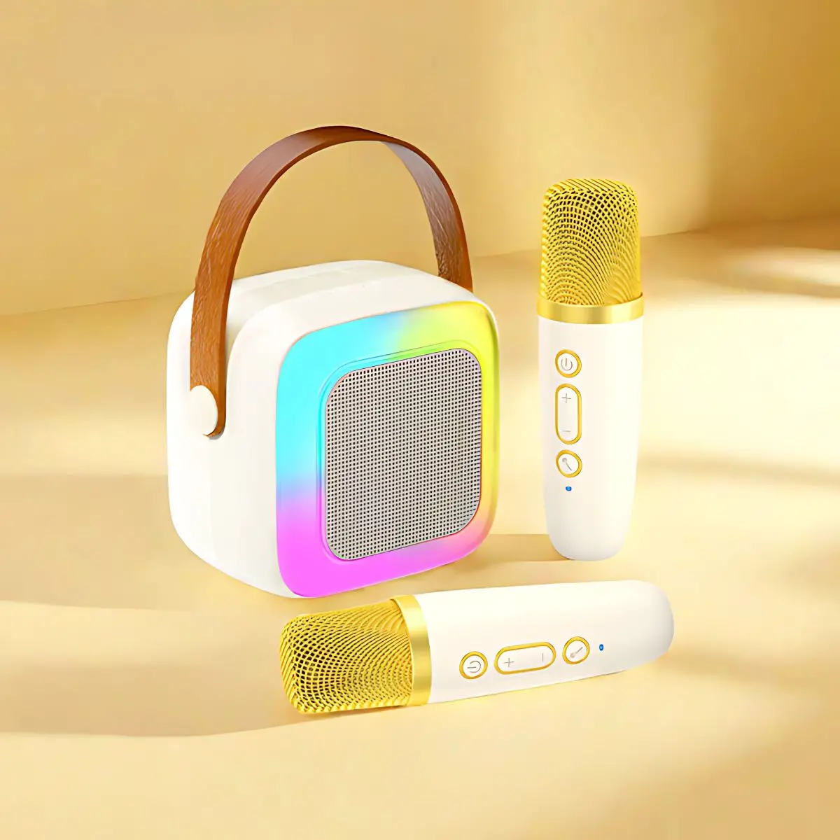 Karaoke Portátil Con Micrófonos Inalámbricos Y Luces Led. Bocina Parlante Bluetooth. Duración De Batería De 6 A 8 Horas. 1