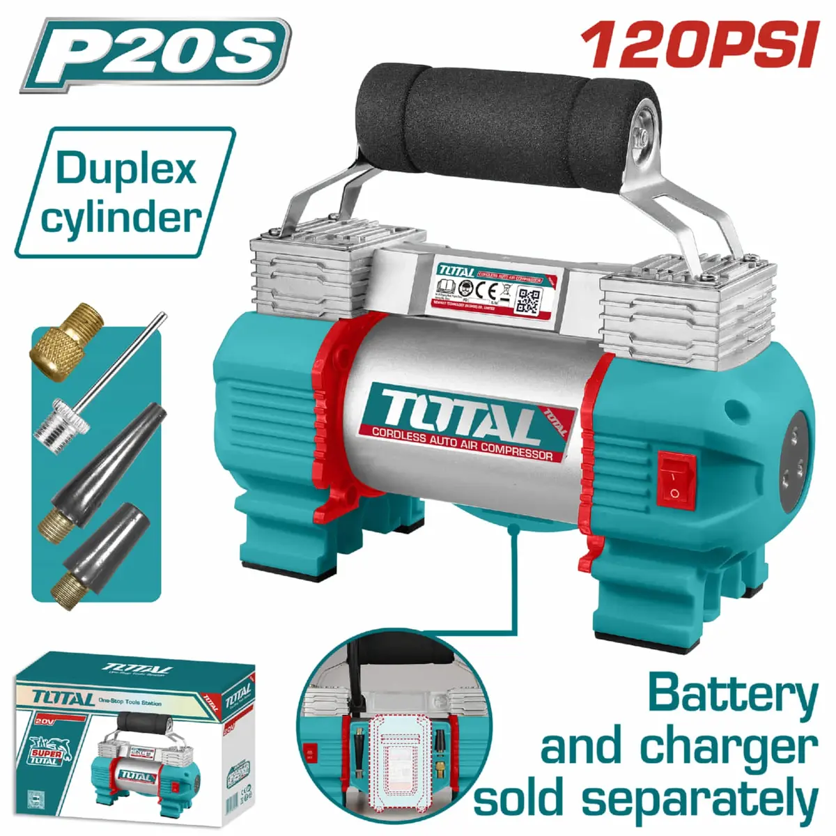 Compresor De Aire Automático Inalámbrico 20V. Presión Máx. 120 Psi (8.27 Bar). No Incluye Batería Ni Cargador. 1