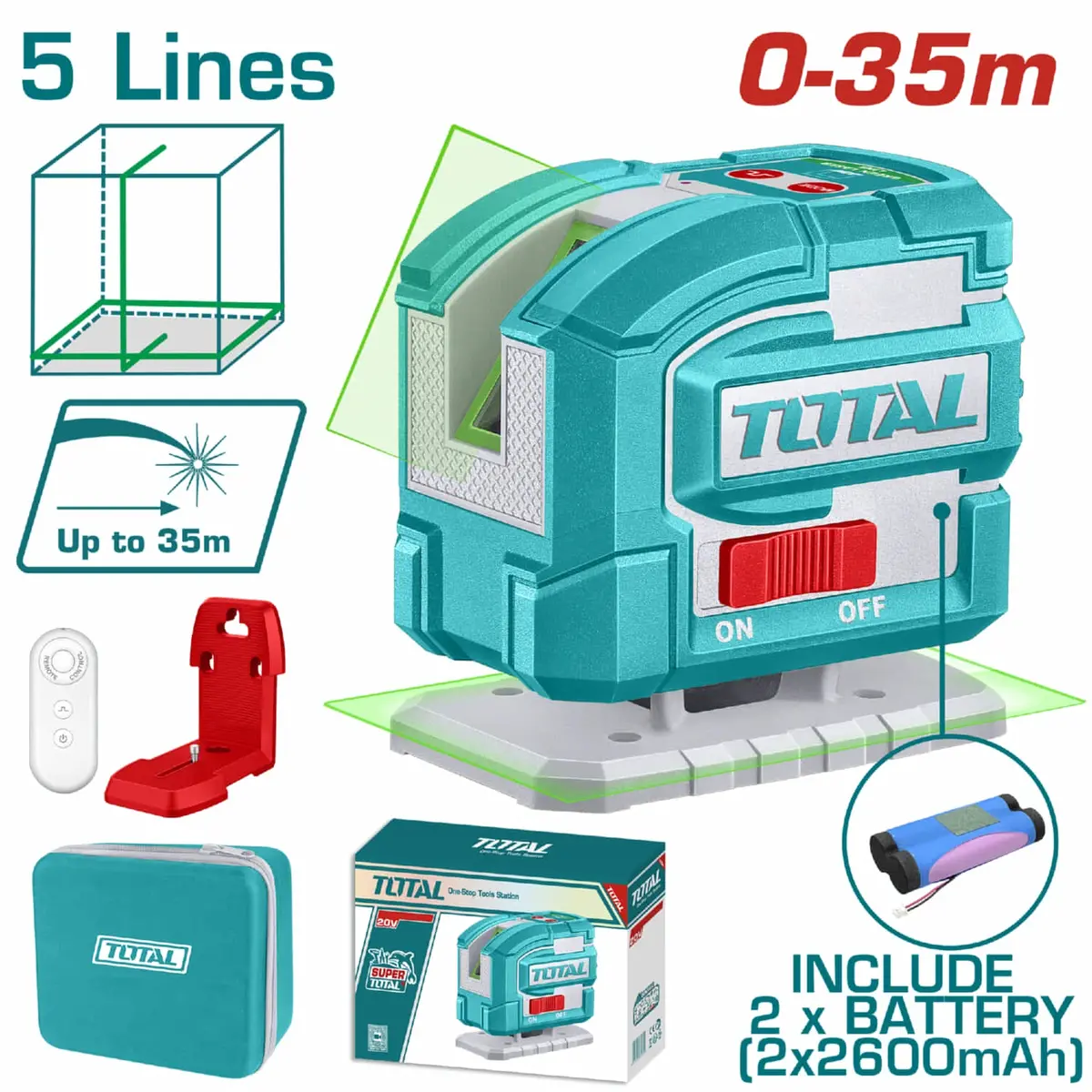 Nivel De Láser Autonivelante Verde 360°. Alcance 35M. Precisión ±1.5Mm. Con Control Remoto Y Soporte Magnético. 1