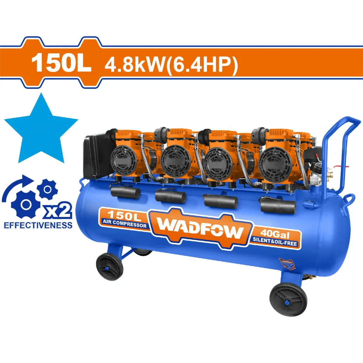 Compresor De Aire 150L (39.6Gal) 1200W (3.2Hp) 110V Sin Aceite 8Bar 75Db Motor Aluminio 3400Rpm 1