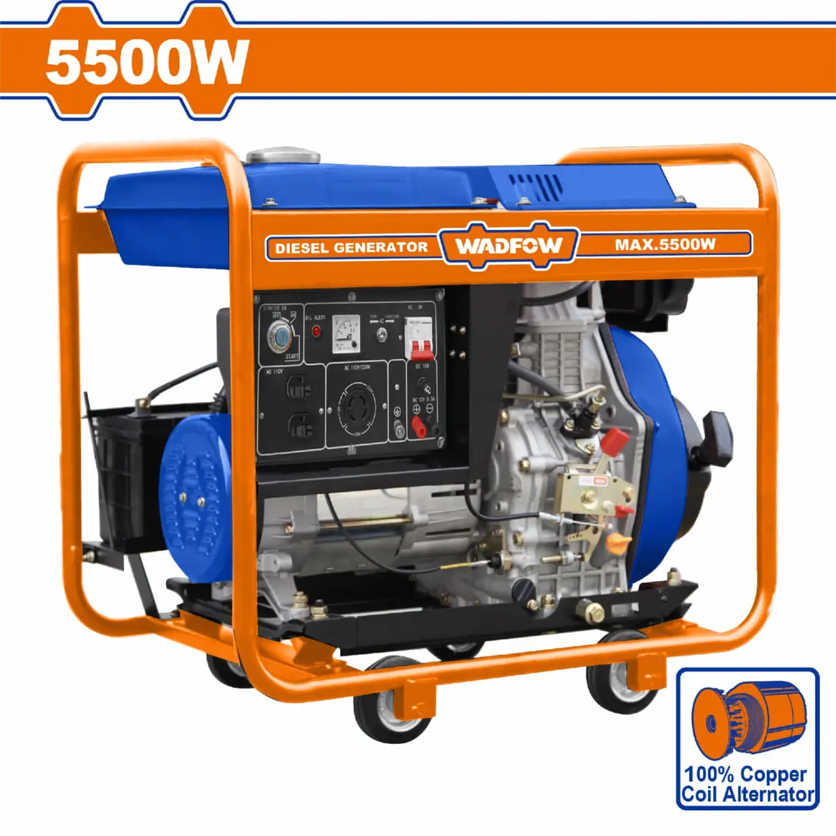 Generador Diésel 5500W 9Hp 110-220V 60Hz Arranque Eléctrico 15L Enfriado Por Aire Bobina Cobre. Planta Generadora 1