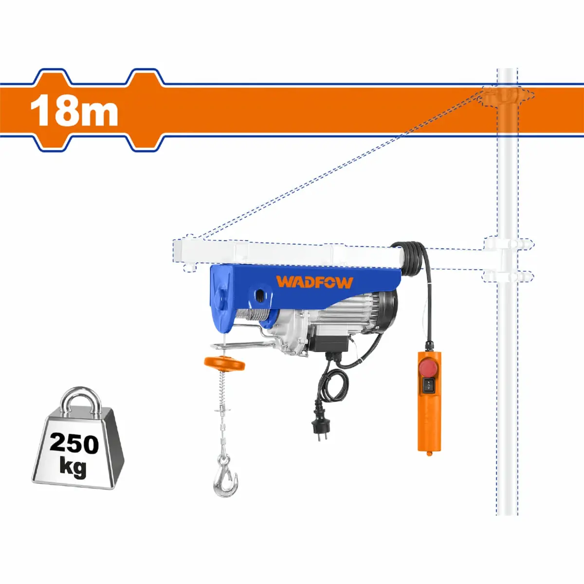 Winche Tecle Eléctrico Grua 580W Carga Max 125Kg Elevación Max 18M Velocidad 10M/Min, 5M/Min Ip54 Polipasto Electrico 1