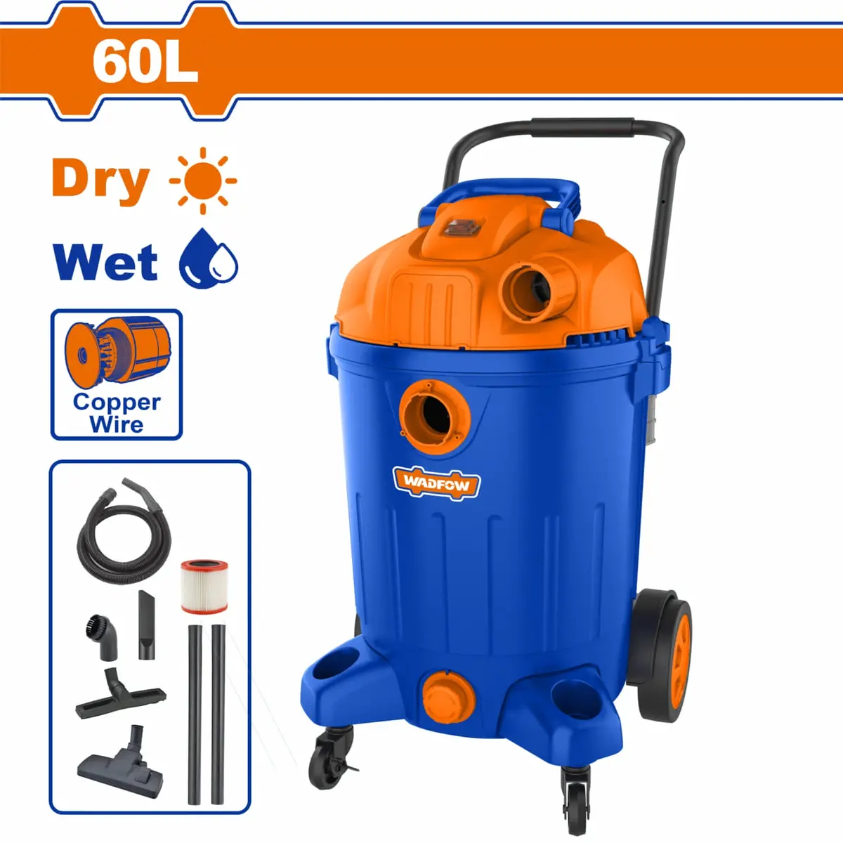 Aspiradora De Limpieza 2 En 1 110V-120V~60Hz. 1400W. Limpieza Húmeda Y Seca. Capacidad: 60L Función Soplado. 1