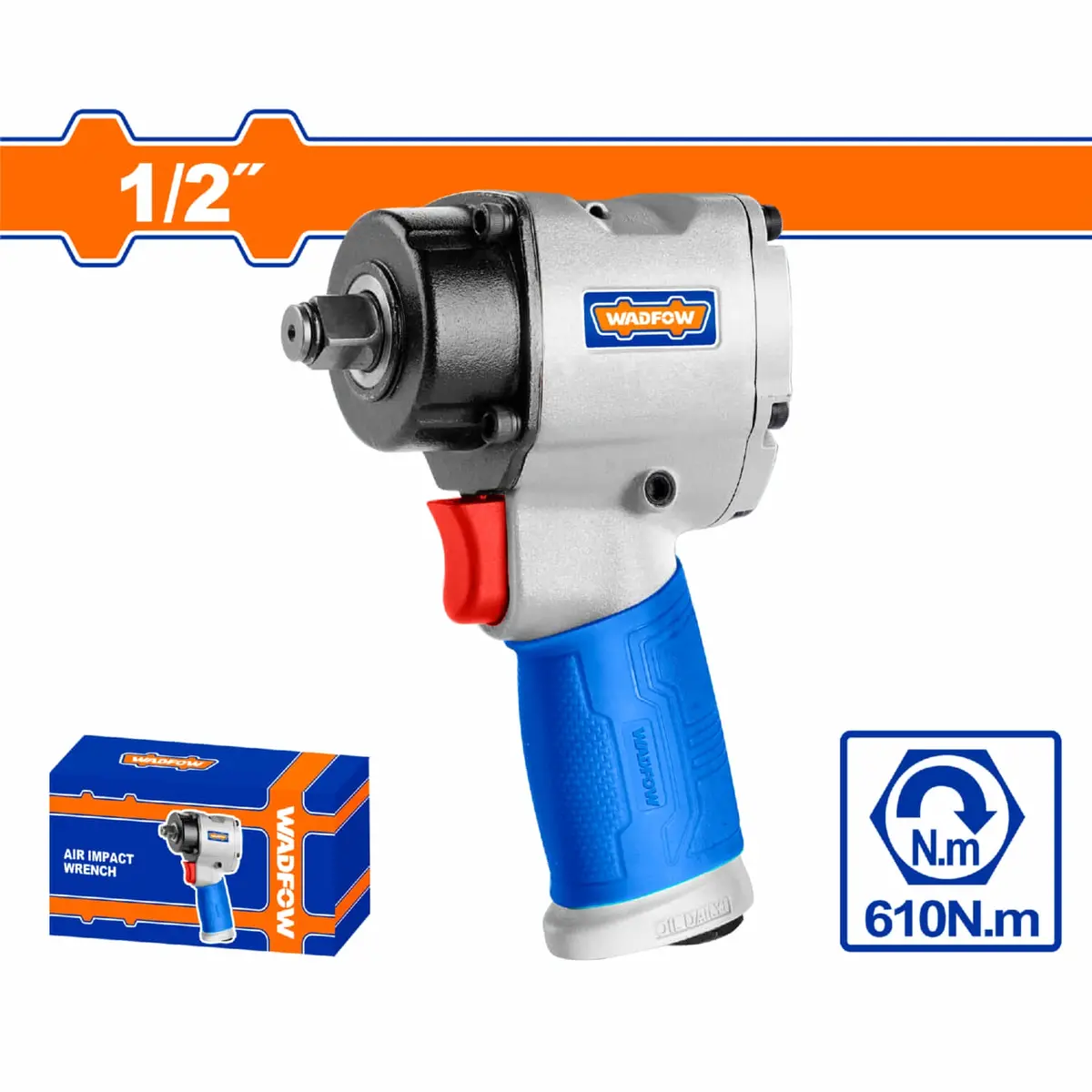 Llave De Impacto Neumatica Sin Conector Rápido 12.5Mm 1/2" 610Nm 8500Rpm Consumo De Aire 142.5L/Min Doble Martillo. 1