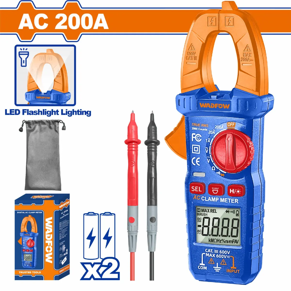 Medidor De Abrazadera. Pinza Amperimétrica Ac 200A 2000 Dígitos. Baterías 2 Aaa. Medidor De Voltaje. 1