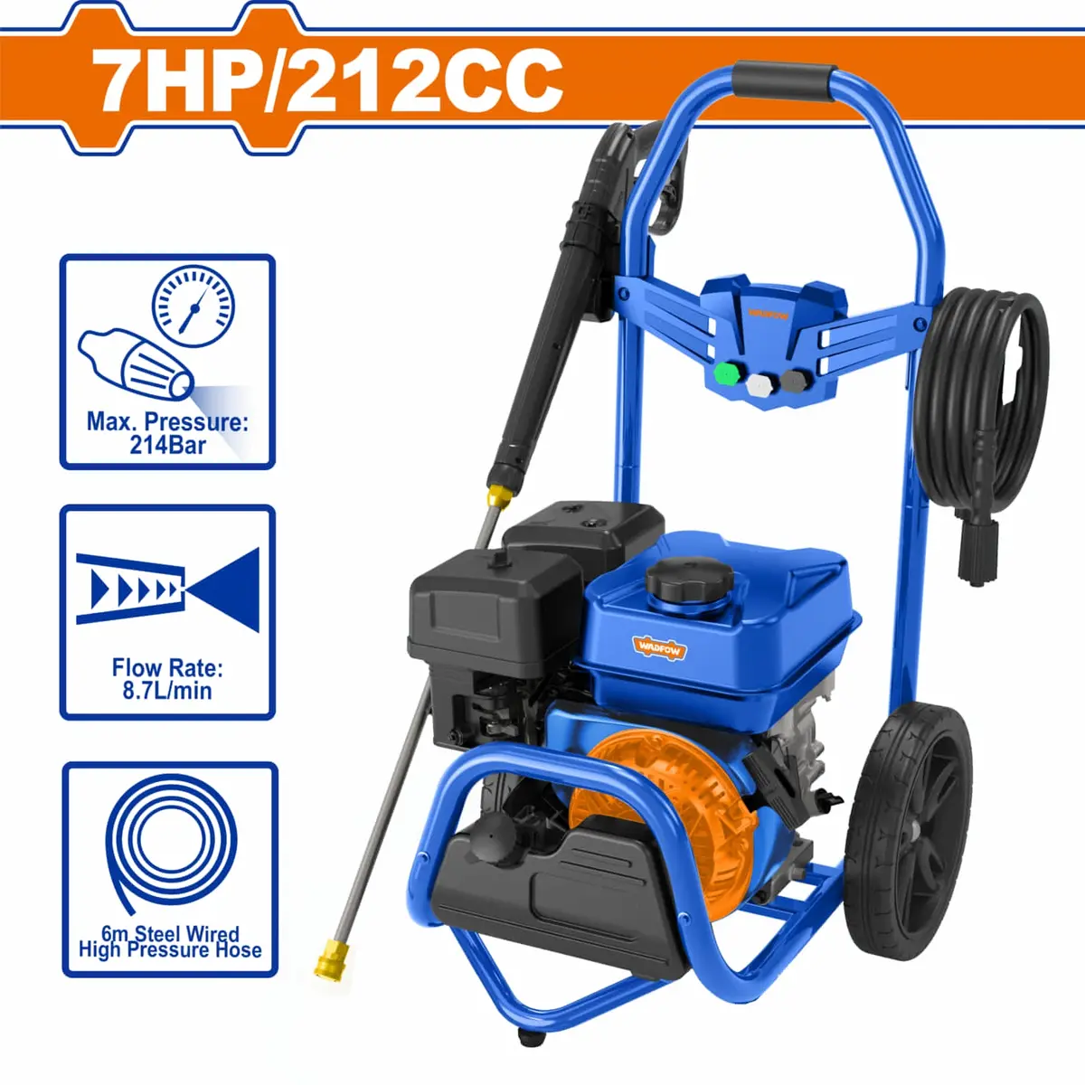 Hidrolavadora A Gasolina 7Hp 212Cc 3100Psi 214Bar Caudal 8.7L/Min Manguera 6M Pistola 3 Boquillas. Lavadora A Presión 1