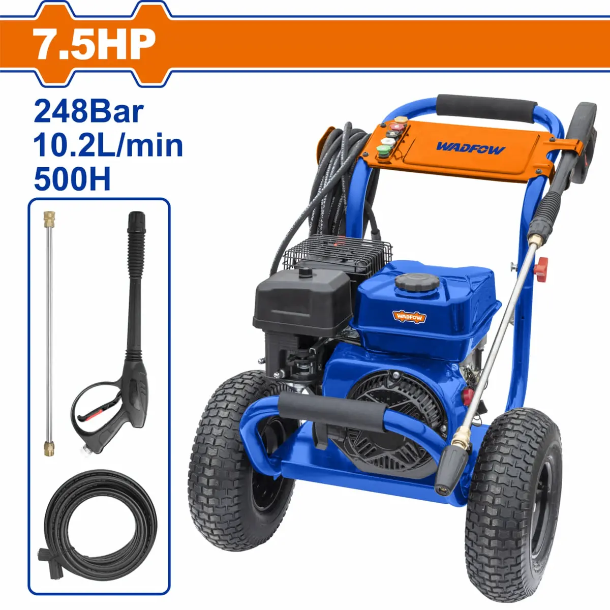 Hidrolavadora A Gasolina 7.5Hp 224Cc 3600Psi 248Bar Caudal 10.2L/Min Manguera 10.6M Pistola 5 Boquillas. Lavadora A Presión 1