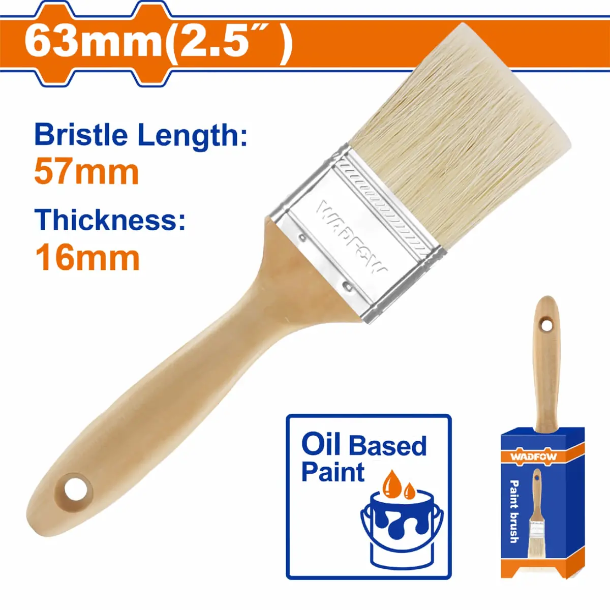 Pincel Para Pintura Al Óleo 2.5" (63Mm) Long 57Mm, Grosor 16Mm. Mango De Madera. Brocha 1