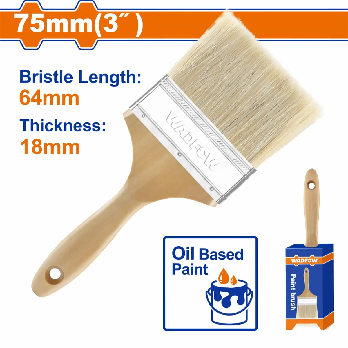 Pincel Para Pintura Al Óleo 3" (75Mm) Long 64Mm, Grosor 18Mm. Mango De Madera. Brocha 1