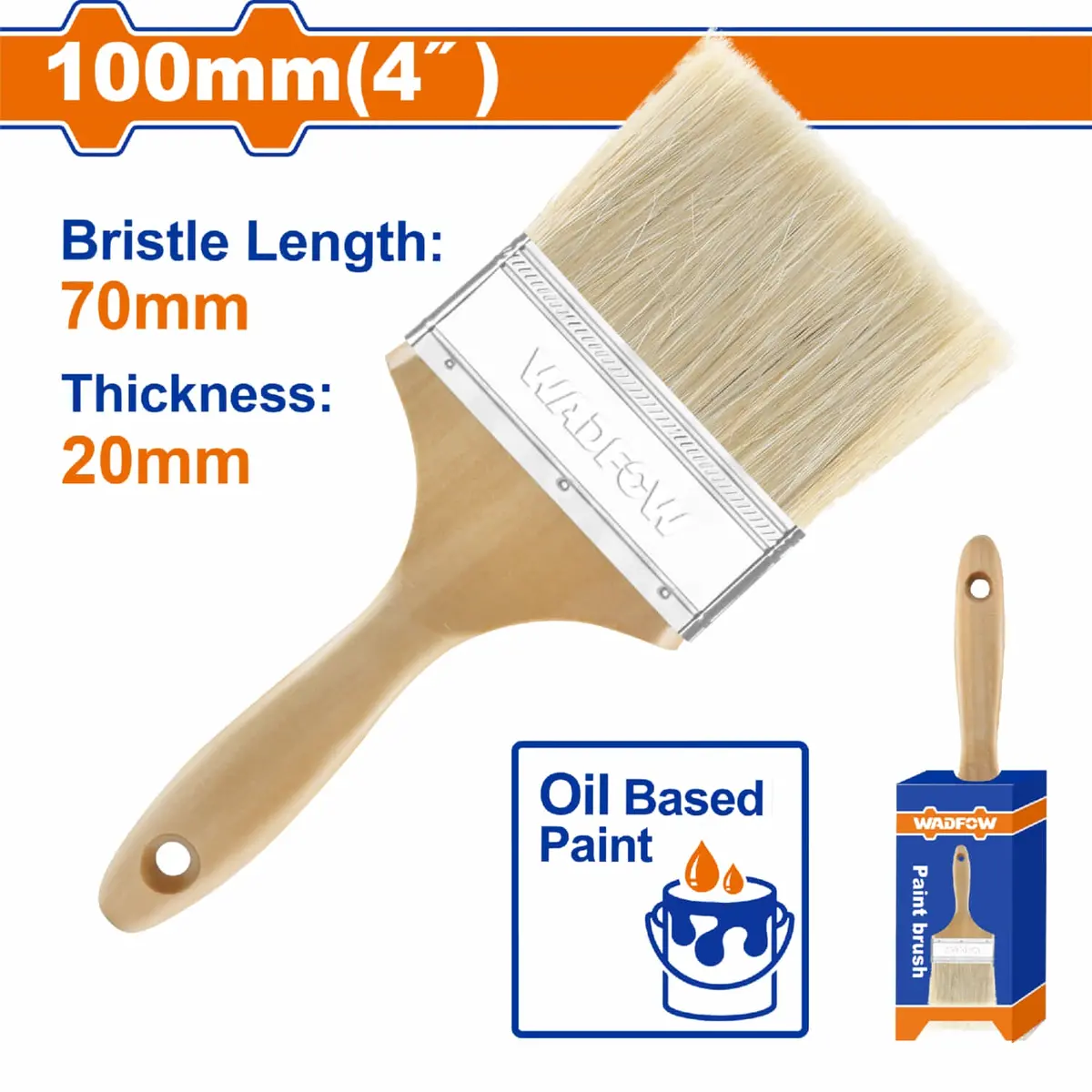 Pincel Para Pintura Al Óleo 4" (100Mm) Long 70Mm, Grosor 20Mm. Mango De Madera. Brocha 1