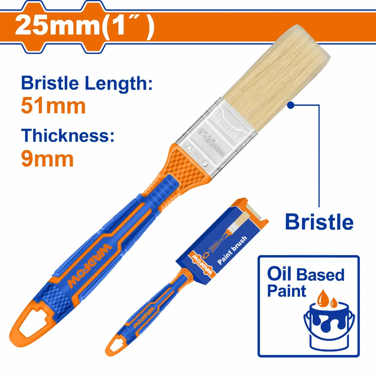 Pincel Para Pintar 25Mm (1") Cerdas Alta Calidad. Para Pintura Al Óleo. Long: 51Mm. Grosor: 9Mm. Brocha 1