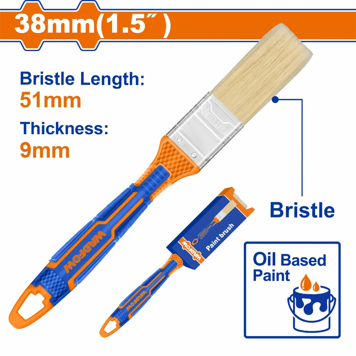 Pincel Para Pintar 38Mm (1.5") Cerdas Alta Calidad. Para Pintura Al Óleo. Long: 51Mm. Grosor: 9Mm. Brocha 1
