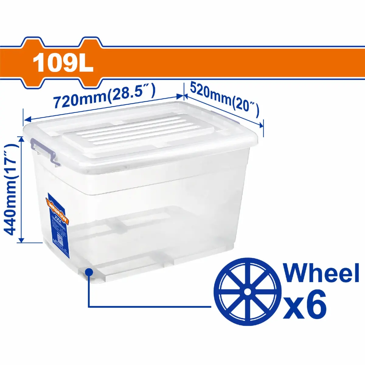 Caja Plástica De Almacenamiento Con Ruedas 28.5" 109L 720Mm(28.5")*520Mm(20")*440Mm(17") Peso: 2750G. Tapa Con Asa. Hebilla De Plástico. Organizador. 1