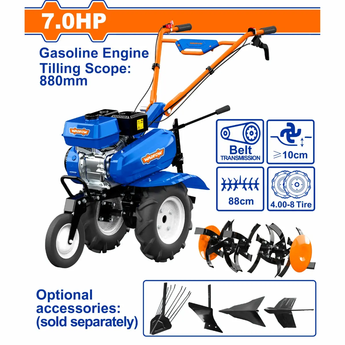 Motocultor Motoazada A Gasolina 170F(7.0Hp) Labrado 540-880Mm Prof ≥100Mm Transmisión Por Correa. Cultivador 1