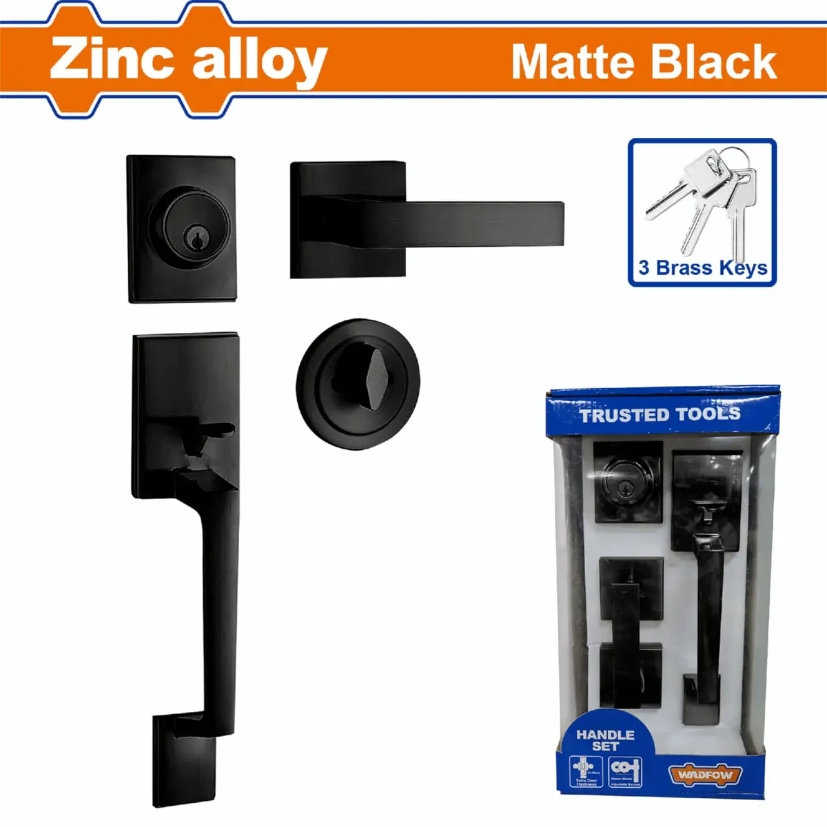 Cerradura Puerta De Entrada Principal. Negro Mate. 3 Llaves. Con Gatillo Cilindro Único. Puerta Grosor 35-45Mm Manija 1
