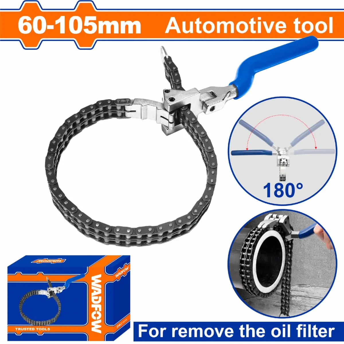 Llave De Cadena Para Filtro De Aceite Rango 60-105Mm Acero Mn Mango 180° Ideal Para Remover Filtro De Aceite. 1
