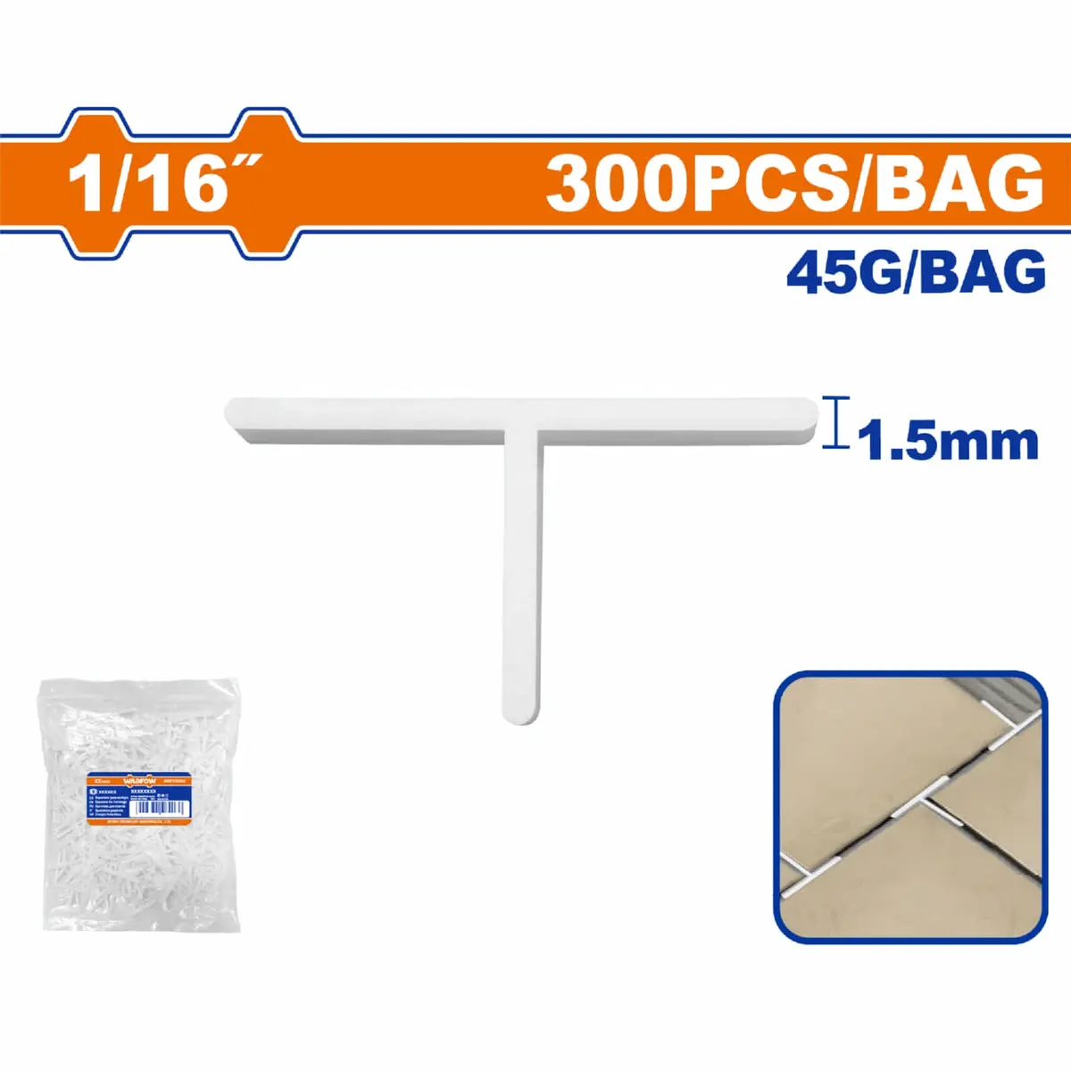 Espaciador De Baldosas Tipo T Separador De Baldosas 1/16" 1.5Mm Se Vende En Paquete De 300 Piezas. 1