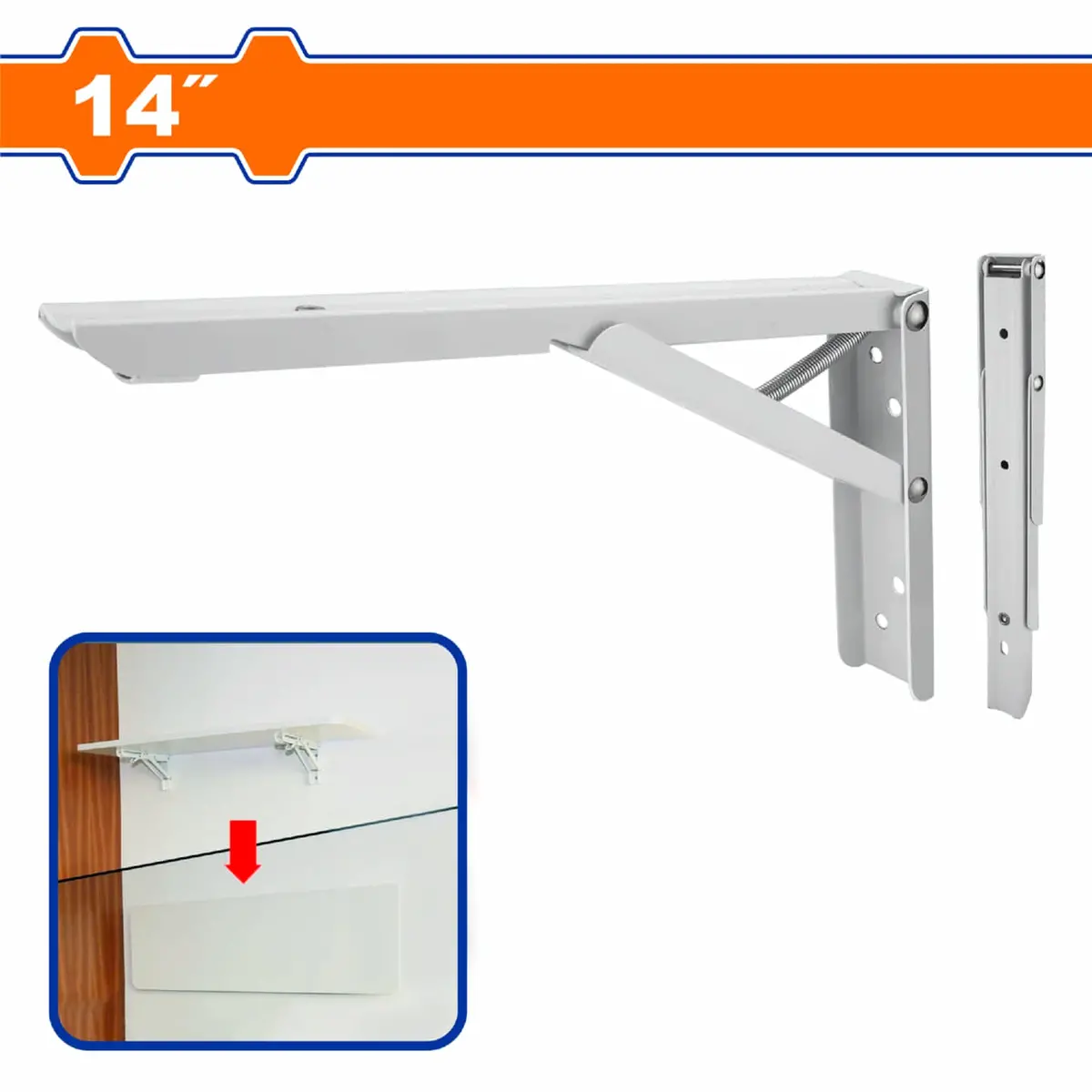 Soporte De Repisas Plegable 14" Blanco 1.4Mm Capac 30Kg 8 Puntos De Fijacion. No Incluye Accesorios. Pie De Amigo. 1