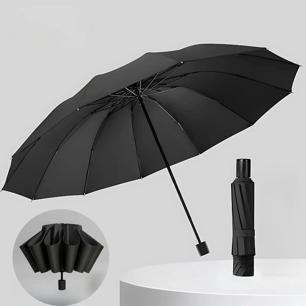 Paraguas Invertido Antiviento Con Protección Uv. Sombrilla Plegable, Impermeable Y Reforzada. Color Negro. 1