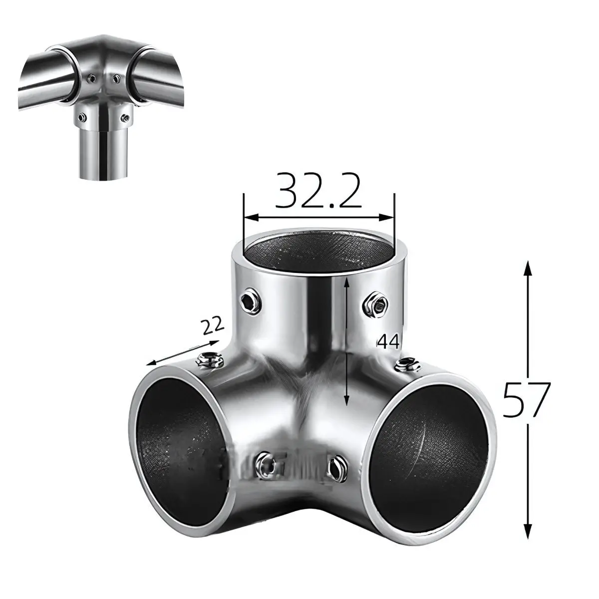Conector Tipo T 90° En Acero Inoxidable 304 Para Tubo De 32 Mm. Para Barandas, Pasamanos Y Estructuras Metálicas. Acabado Satinado. 1