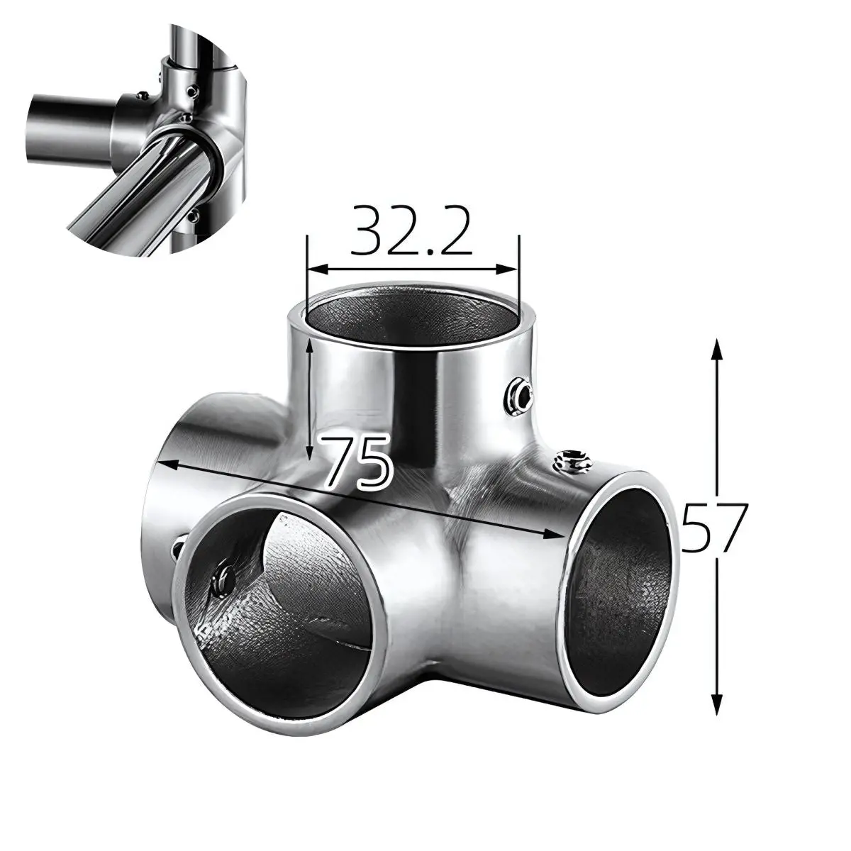 Conector Cruz 4 Vías 90° En Acero Inoxidable 304 Para Tubos De 32 Mm. Ideal Para Barandales, Pasamanos Y Estructuras Metálicas. 1