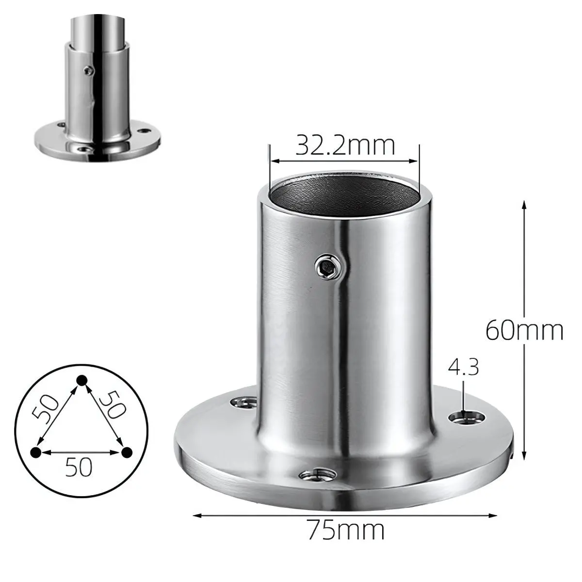 Base De Montaje Redonda A 90° En Acero Inoxidable 304 Para Tubo De 32 Mm. Ideal Para Barandales, Pasamanos Y Estructuras Metálicas. 1