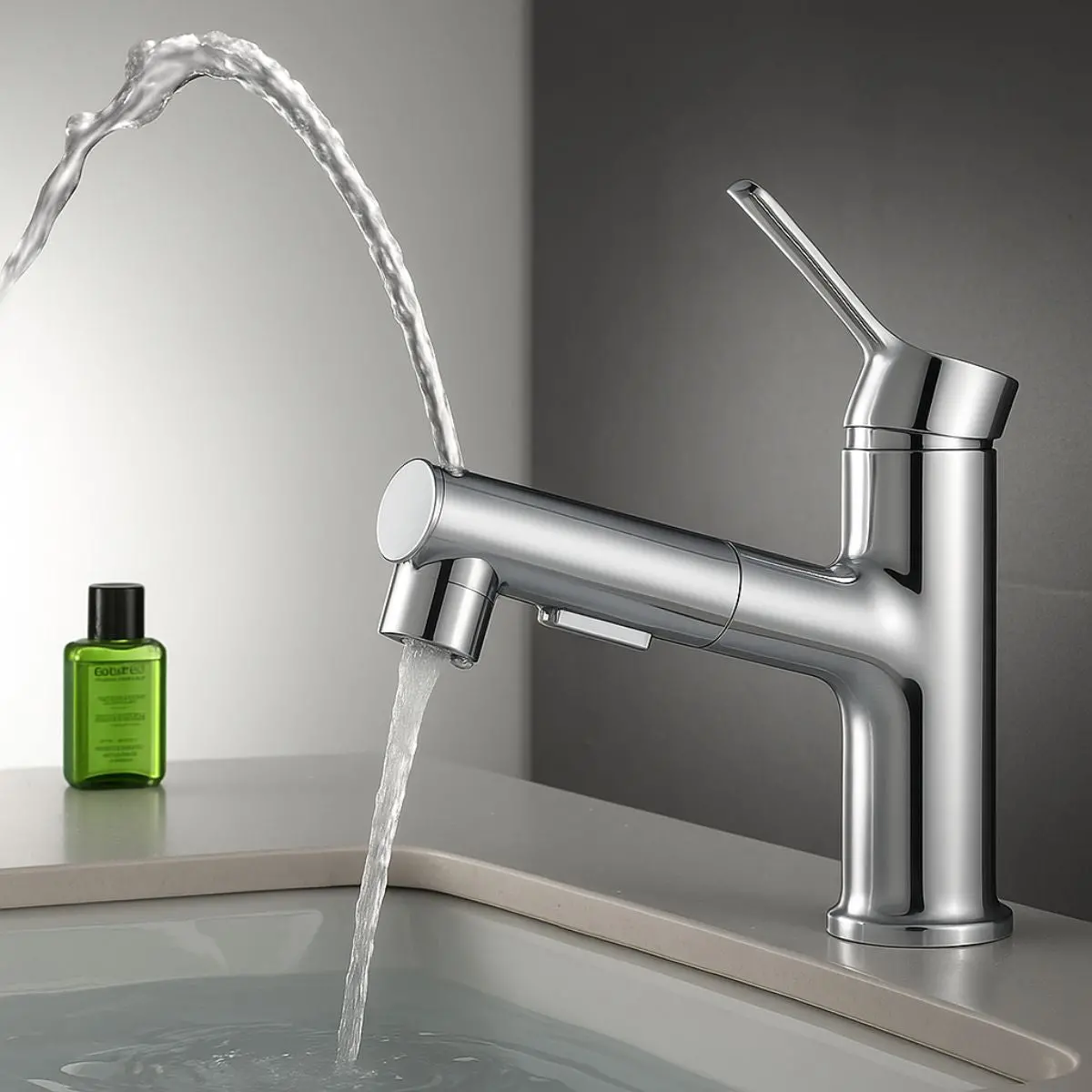 Llave De Lavamanos Extraíble Con Alcance De 60Cm. Grifo De Lavabo Color Plateado. Pluma Con Doble Función. 1