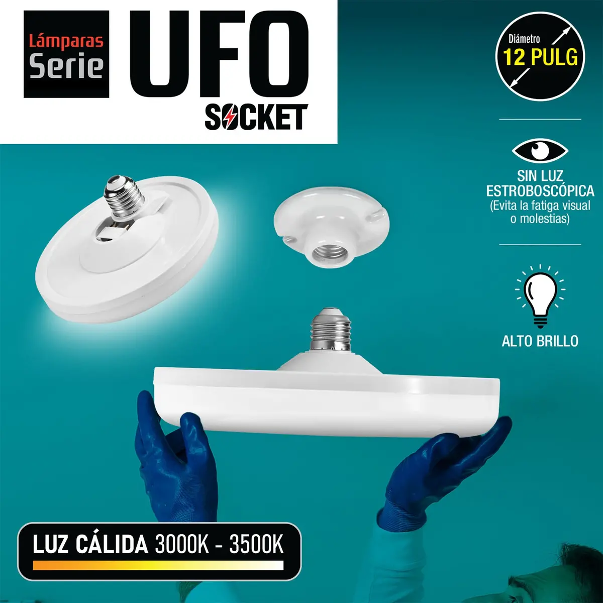Bombillo Socket Lámpara Ufo Tipo Plafon De Techo Led Plafón 18W 12" 300Mm E27 6800Lumens Luz Calida 1