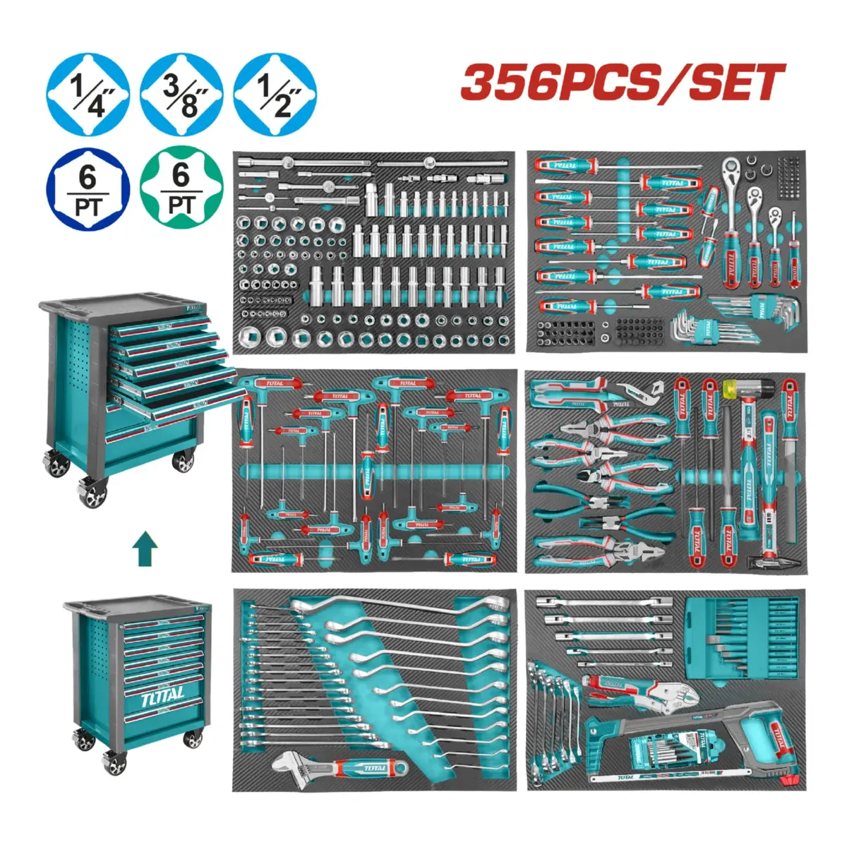 Herramientas Variadas Gabinete 7 Niveles Y Una Base. Incluye 356 Piezas. Juego Kit 1