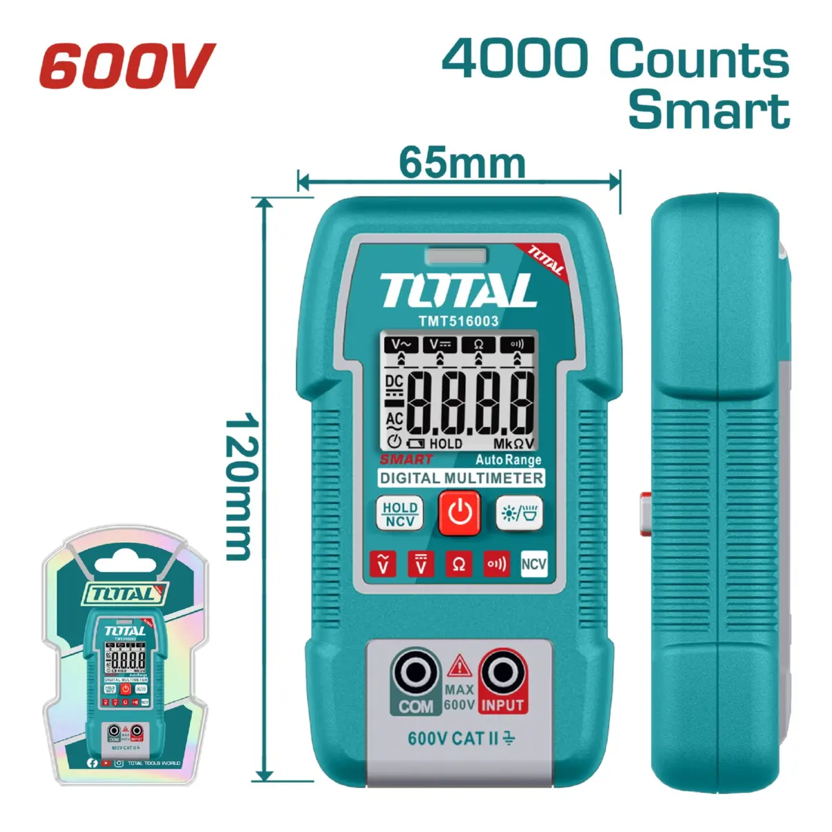 Multímetro Digital 600V. 4000 Ncv Continuidad Auto Rango Y Función Smart 1